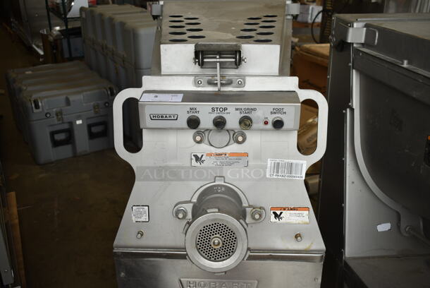 2016 Hobart MG2032 Metal Commercial Floor Style Electric Powered Meat Mixer Grinder w/ Foot Pedal on Commercial Casters. 208 Volts, 3 Phase. Tested and Working! - Image 2 of 8