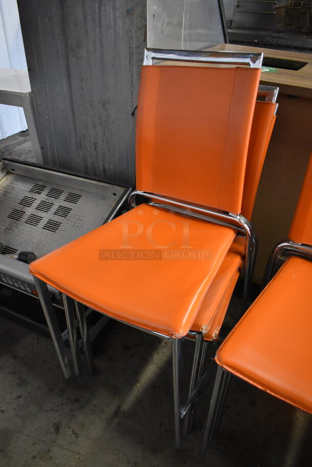 4 Dining Chairs w/ Orange Seat on Chrome Finish Frame. Stock Picture - Cosmetic  Condition May Vary.  18x18x35. 4 Times Your Bid! - Image 2 of 3