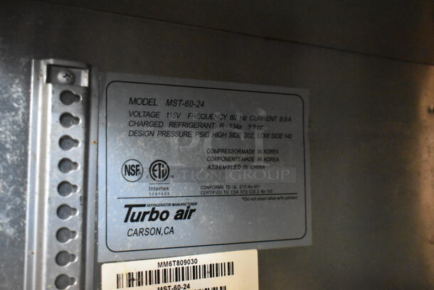 Turbo Air MST-60-24 Stainless Steel Commercial Sandwich Salad Prep Table Bain Marie Mega Top on Commercial Casters. 115 Volts, 1 Phase. Tested and Working! - Image 7 of 9