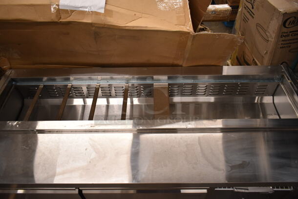 BRAND NEW SCRATCH AND DENT! 2023 Avantco 178SSPT71HC Stainless Steel Commercial Refrigerated Sandwich Prep Table. Missing Door and Top. 115 Volts, 1 Phase. Tested and Powers On But Does Not Get Cold - Image 3 of 7