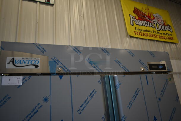 BRAND NEW SCRATCH AND DENT! 2023 Avantco 447AP49R Stainless Steel Commercial 2 Door Reach In Cooler w/ Poly Coated Racks. 115 Volts, 1 Phase. Tested and Working! - Image 2 of 8