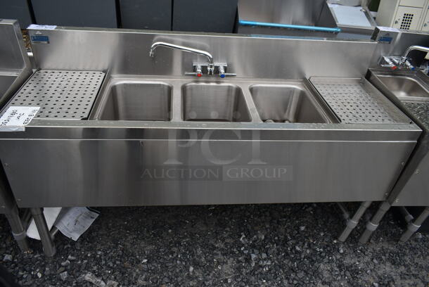 BRAND NEW SCRATCH AND DENT! Advance Tabco PRB-19-53C Stainless Steel 3 Compartment Prestige Series Underbar Sink with (2) 12" Drainboards and Splash Mount Faucet - 20" x 60" - Image 2 of 10