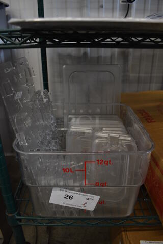 ALL ONE MONEY! Lot of Various Clear Poly Items Including Drop In Bin Lids, Bin Strainers and 12 Quart Container