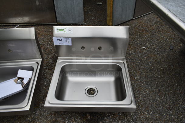 BRAND NEW SCRATCH AND DENT! Regency 600HS17 Stainless Steel Commercial Single Bay Wall Mount Sink w/ Faucet and Wall Mount. - Image 3 of 6
