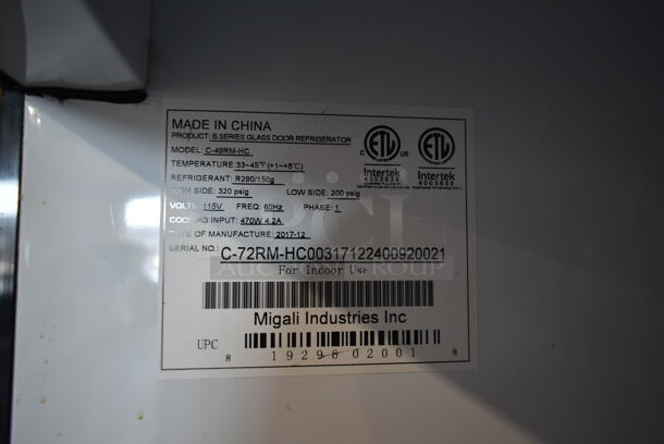 2017 Migali C-49RM-HC Metal Commercial 3 Door Reach in Cooler Merchandiser w/ Poly Coated Racks. 115 Volts, 1 Phase. Tested and Powers On But Does Not Get Cold - Image 6 of 8