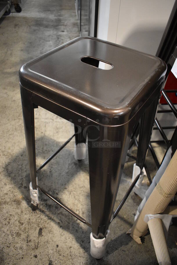 2 BRAND NEW SCRATCH AND DENT! Lancaster Table & Seating Alloy Series Copper Stackable Metal Indoor / Outdoor Industrial Tolix Style Barstool with Drain Hole Seat. 16.5x16.5x30. 2 Times Your Bid! - Image 7 of 7