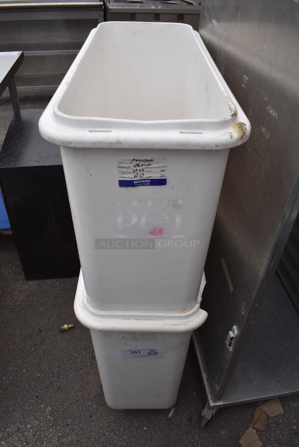 2 White Poly Ingredient Bins on Commercial Casters. 2 Times Your Bid!
