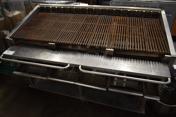 MagiKitch'n Stainless Steel Commercial Natural Gas Powered Charbroiler Grill w/ Under Shelf on Commercial Casters. 