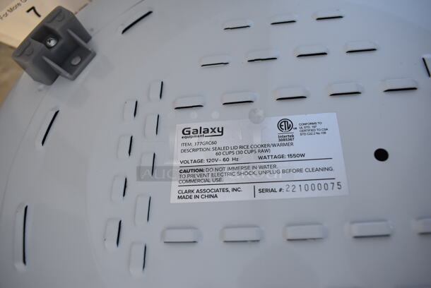 LIKE NEW! Galaxy 177GRC60 60 Cup (30 Cup Raw) Sealed Electric Powered Metal Countertop Rice Cooker / Warmer. 120 Volts, 1 Phase. Used a Few Times at Trade Show as a Demonstration. 19x17x13 Tested and Working! - Image 6 of 6