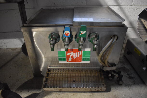 VINTAGE! Stainless Steel Commercial Countertop 4 Flavor RC Cola / 7up Carbonated Beverage Machine w/ Attached Booth Ice Chest. 23x21x16