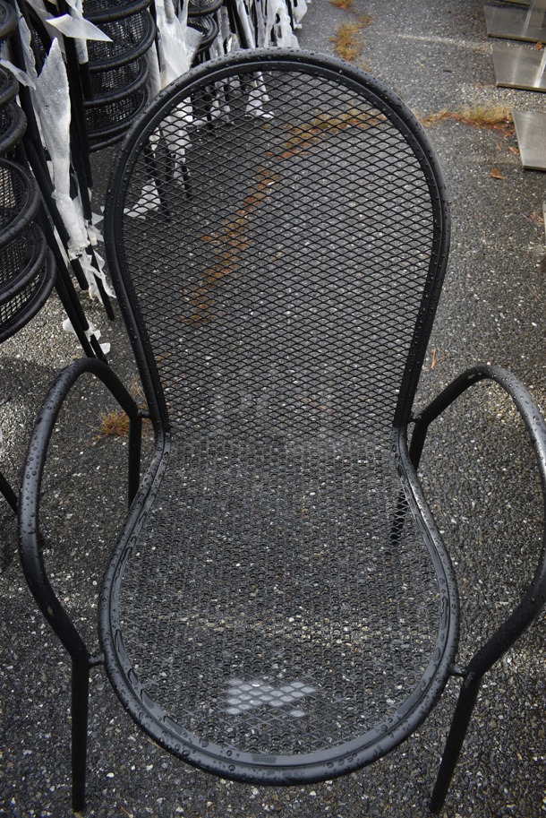 4 BRAND NEW SCRATCH AND DENT! Lancaster Table & Seating Harbor Black Powder Coated Steel Metal Mesh Stackable Outdoor Armchairs. 20x21x37. 4 Times Your Bid! - Image 4 of 5