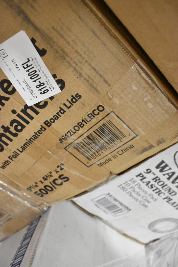 23 BRAND NEW Boxes Including 394345S Noble NexGen Powder-Free Disposable Black Hybrid 3 Mil Thick Gloves - Small - 1000/Case, 394365XL Noble Products Powder-Free Disposable Clear Vinyl Gloves for Foodservice - Extra Large - 1000/Case, 127P325C Choice 3.25 oz. Clear Plastic Souffle Cup / Portion Cup - 2500/Case, 500CC20 Choice 9" Round Standard Weight Foil Take-Out Pan with Dome Lid - 200/Case, 612LOB1LBCO Choice 1 lb. Oblong Foil Take-Out Container with Board Lid - 500/Case, 347RP9WHSS Visions Wave 9" White Plastic Plate - 180/Case, 612POB2LB Choice Oblong Clear Plastic Dome Lid for 2.25 lb. & 1.5 lb Shallow Foil Take-Out Container - 500/Case, 795PTOKFT8 Choice Kraft Microwavable Folded Paper #8 Take-Out Container 6" x 4 3/4" x 2 1/2" - 300/Case, 612FS1212 Choice Half Size Foil Steam Table Pan Shallow 1 1/2" Depth - 100/Case. 23 Times Your Bid!  - Image 6 of 12