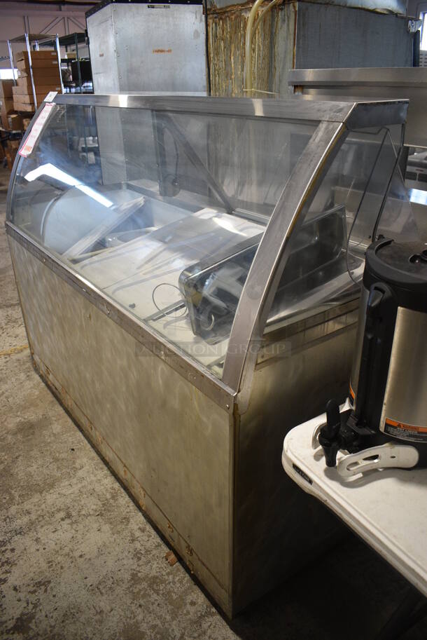 Stainless Steel Commercial Floor Style Ice Cream Dipping Cabinet w/ 1 Rear Clear Lid, Dipwell and Ice Cream Bucket Collars. 67.5x29x52.5. Tested and Powers On But Does Not Get Cold - Image 7 of 7