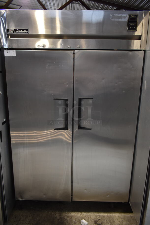 True TG2R-2S ENERGY STAR Stainless Steel Commercial 2 Door Reach In Cooler w/ Poly Coated Racks on Commercial Casters. 115 Volts, 1 Phase. Tested and Working! - Image 1 of 9