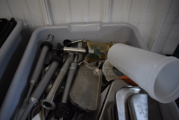 ALL ONE MONEY! Lot of Various Metal Pieces to Server Pumps in Gray Poly Bus Bin - Image 3 of 4