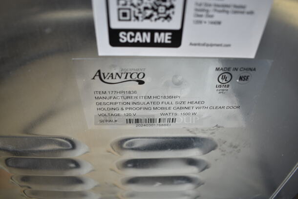 BRAND NEW SCRATCH AND DENT! Avantco 177HPI1836 Metal Full Size Insulated Heated Holding / Proofing Cabinet with Clear Door on Commercial Casters. 120 Volts, 1 Phase. Tested and Working! - Image 7 of 7