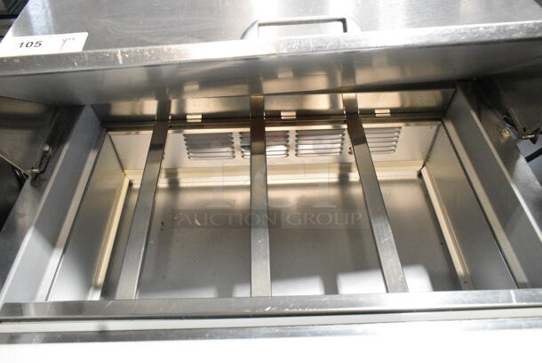 Beverage Air SPE27 Stainless Steel Commercial Sandwich Salad Prep Table Bain Marie Mega Top on Commercial Casters. 115 Volts, 1 Phase. Tested and Powers On But Does Not Get Cold, Appears To Be Out of Refrigerant - Image 3 of 7