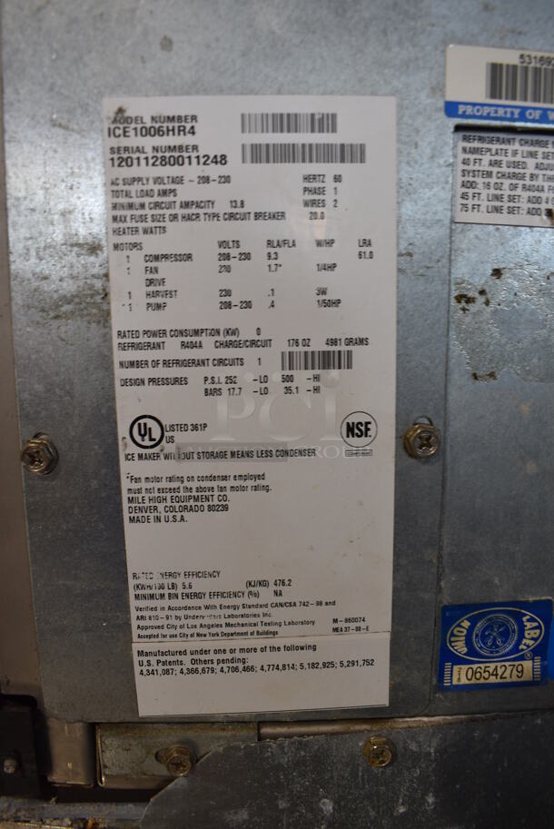 Ice-O-Matic Model ICE1006HR4 Stainless Steel Commercial Ice Head on Commercial Bin. 208-230 Volts, 1 Phase. 30x32x77 - Image 6 of 6
