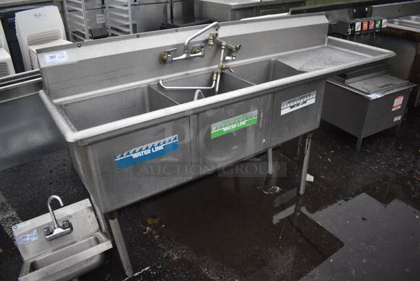Stainless Steel Commercial 3 Bay Sink w/ Right Side Drain Board, Faucet, Handles and Spray Nozzle Attachment. 82x25x44. Bays 18x18x12. Drain Board 24x20x1 - Image 5 of 5