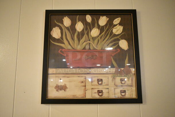 5 Various Pictures / Decor Items Including 2 Tulip Pictures, Set of 4 Piece Tree Picture, Metal Floral Decoration. 5 Times Your Bid!  - Image 3 of 4