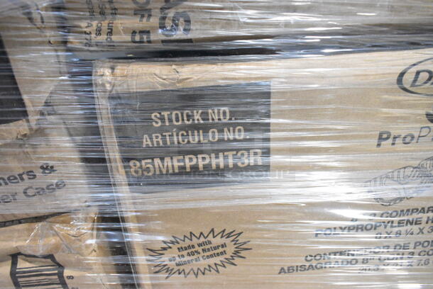22 BRAND NEW Boxes Including 128HD8COMBO ChoiceHD 8 oz. Microwavable Translucent Plastic Deli Container and Lid Combo Pack - 240/Case, Dart 85MFPPHT3 ProPlanet 8 5/16" x 8" x 3" White Mineral-Filled 3 Compartment Hinged Lid Takeout Container, 612P558 Choice 8" Clear Round Plastic Dome Lid - 500/Case. 22 Times Your Bid!  - Image 9 of 12