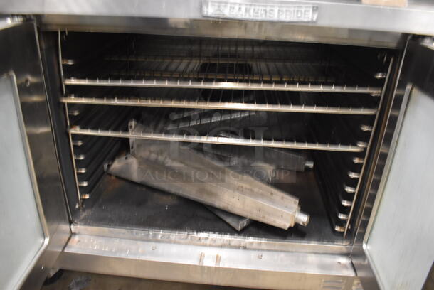 Bakers Pride Stainless Steel Commercial Electric Powered Full Size Convection Oven w/ View Through Doors, Metal Oven Racks and Thermostatic Controls. Comes w/ Legs. 208 Volts, 3 Phase. 38x38x34 - Image 5 of 6