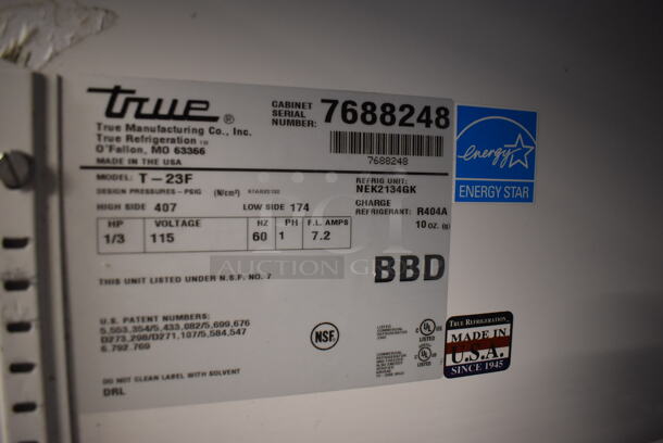 2013 True T-23F ENERGY STAR Stainless Steel Commercial Single Door Reach In Freezer w/ Poly Coated Racks on Commercial Casters. 115 Volts, 1 Phase. 27x30x83.5. Tested and Working! - Image 6 of 6
