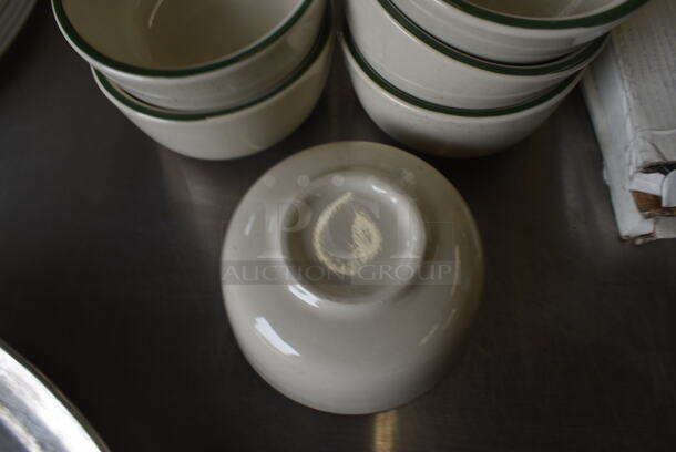 12 White Ceramic Bowls w/ Green Rim. 4.5x4.5x2. 12 Times Your Bid! - Image 3 of 3