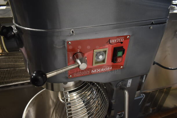 BRAND NEW SCRATCH AND DENT! 2023 Avantco 177MX40H Metal Commercial Floor Style 40 Quart Planetary Dough Mixer w/ Stainless Steel Mixing Bowl, Bowl Guard, Whisk, Dough Hook and Paddle Attachments. 240 Volts, 1 Phase.  - Image 9 of 10