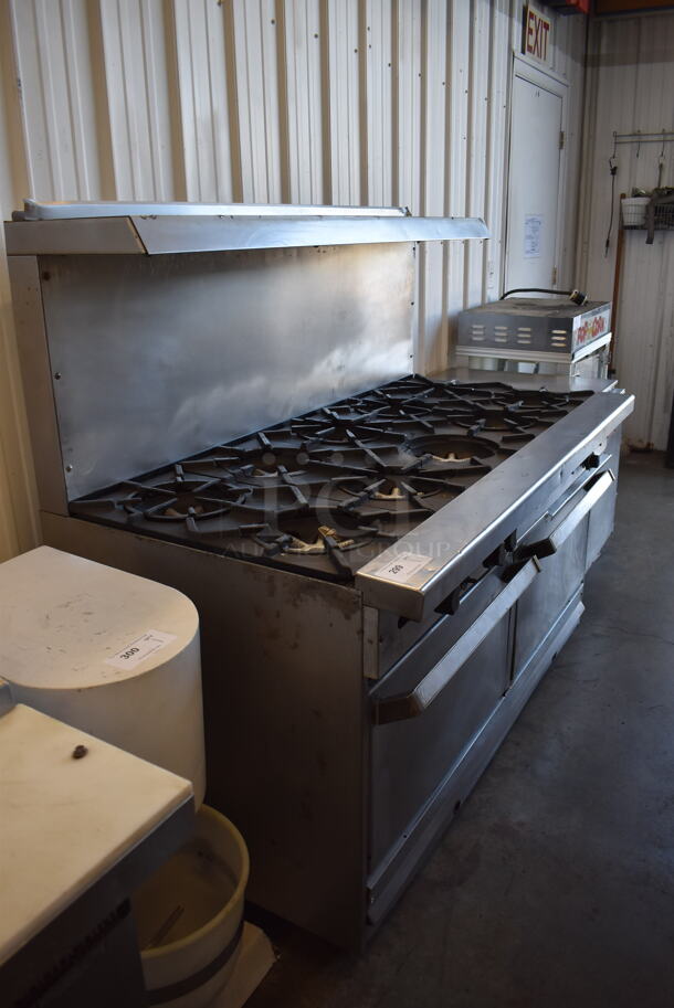 Garland SunFire Stainless Steel Commercial Natural Gas Powered 10 Burner Range w/ 2 Ovens, Over Shelf and Back Splash 59x34x56 - Image 3 of 11