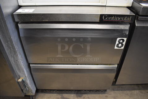 Continental SWF27 Stainless Steel Commercial 2 Drawer Undercounter Freezer on Commercial Casters. 115 Volts, 1 Phase. 27.5x30x35.5. Tested and Working!
