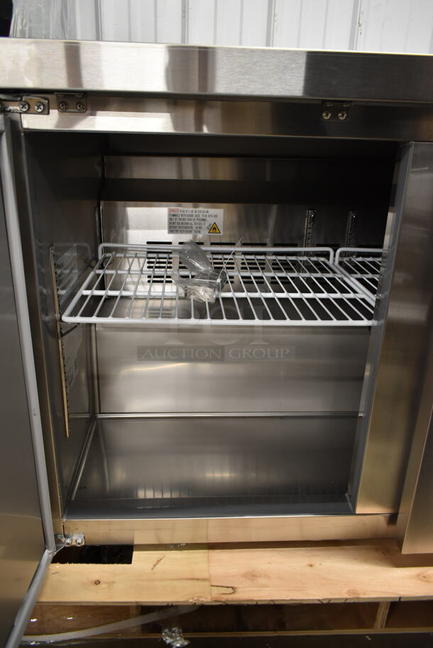 BRAND NEW SCRATCH AND DENT! 2023 KoolMore FWT-2D-12C Stainless Steel Commercial 2 Door Work Top Freezer w/ Back Splash. 115 Volts, 1 Phase. Tested and Working! - Image 4 of 5