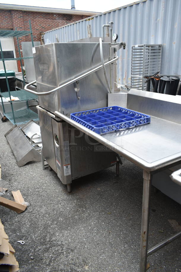 Hobart AM15 Stainless Steel Commercial Straight Pass Through Dishwasher w/ Right Side Clean Side Dishwasher Table. 208 Volts.   - Image 1 of 9