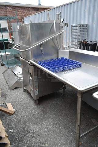 Hobart AM15 Stainless Steel Commercial Straight Pass Through Dishwasher w/ Right Side Clean Side Dishwasher Table. 208 Volts.  