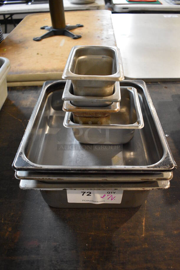 ALL ONE MONEY! Lot of 7 Various Stainless Steel Drop In Bins. Includes 1/6x6, 1/2x4