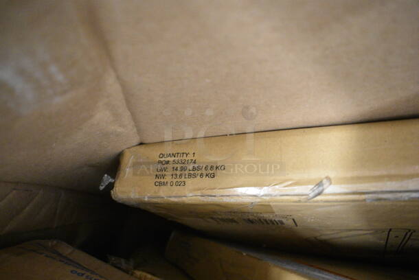 PALLET LOT of 30 BRAND NEW Boxes Including 433QLINERBL Baker's Lane 16x24 Full Size Quilon, 2 Box Choice Neon Jumbo Straws, 130HCUTTWR Visions Individually Wrapped Plastic Spoon, 164WHCKDNAT Lancaster Table & Seating Standard Height Wooden High Chair with Natural Finish - Unassembled, 999RP10 Visions Wave 10" Plates, 500CC16 Choice Clear PET Customizable Plastic Cold Cup - 16 oz. - 1000/Case, Y12S Dart Squat Plastic Cold Cup, P55 Heavy Patty Sheets, 50016C Choice 16 oz. Coffee Print Poly Paper Hot Cup - 1000/Case, Tuxton GAS-008 TuxTrendz Artisan Sagebrush 11 5/8" China Plate - 12/Case, DBP09W Dixie Basic 8 1/2" White Light Weight Paper Plate - 500/Case, 433W4BGC Choice White Paper Bag, Popcorn Bags. 30 Times Your Bid! - Image 6 of 12