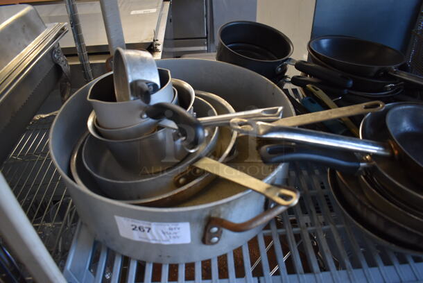 ALL ONE MONEY! Tier Lot of Various Items Including Metal Skillets, Metal Stock Pot, Fry Baskets, China Cap Strainer - Image 11 of 12