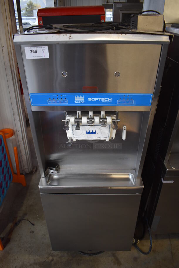 Taylor 8756-27 Stainless Steel Commercial Floor Style Water Cooled 2 Flavor w/ Twist Soft Serve Ice Cream Machine on Commercial Casters. 208/230 Volts, 1 Phase. 26x36x72