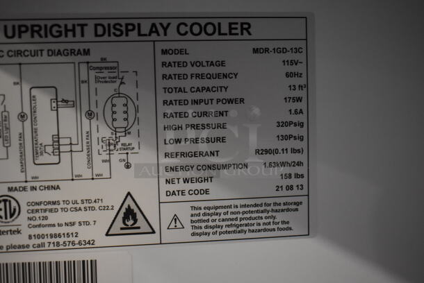 BRAND NEW SCRATCH AND DENT! KoolMore MDR-1GD-13C Metal Commercial Single Door Reach In Cooler Merchandiser w/ Poly Coated Racks on Commercial Casters. 115 Volts, 1 Phase. Tested and Working! - Image 7 of 8