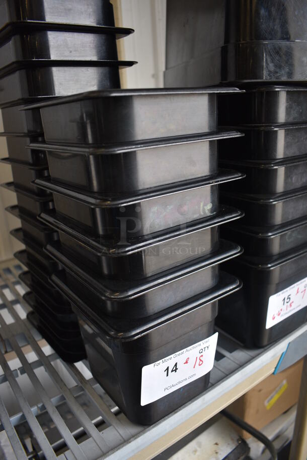 ALL ONE MONEY! Lot of 18 Cambro Black Poly 1/6 Size Drop In Bins! 1/6x6 - Image 2 of 4
