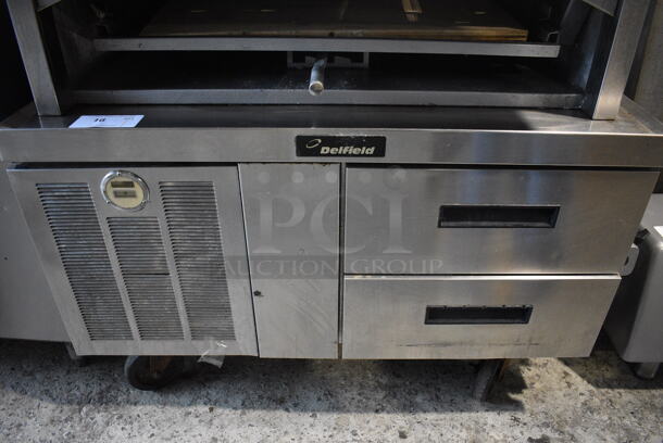 Delfield Stainless Steel Commercial 2 Drawer Chef Base on Commercial Casters. 39.5x31x26. Cannot Test Due To Cut Power Cord