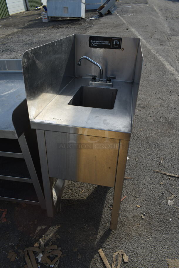 Stainless Steel Single Sink w/ Faucet, Handles and Side Splash Guards. 