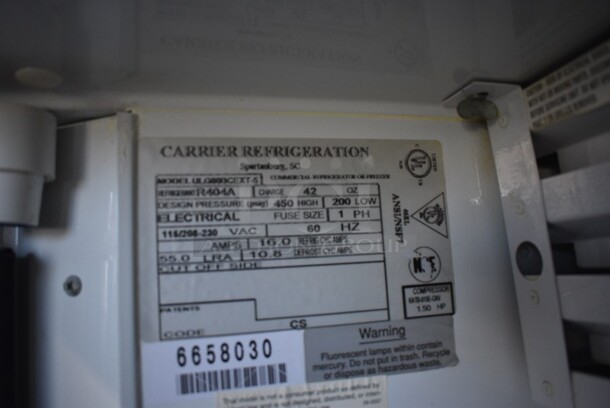Carrier Refrigeration Pulse Model ULG808CEXT-5 Metal Commercial 3 Glass Door Reach In Cooler Merchandiser w/ Poly Coated Racks. 115/208-230 Volts, 1 Phase. 78x36x79.5. - Image 3 of 6