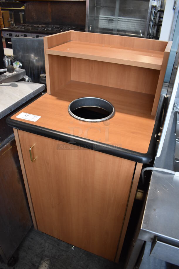 Wood Pattern Trash Can Shell w/ Trash Deposit Hole, Tray Return, Front Door and Poly Trash Can. 26x26x48 - Image 3 of 5