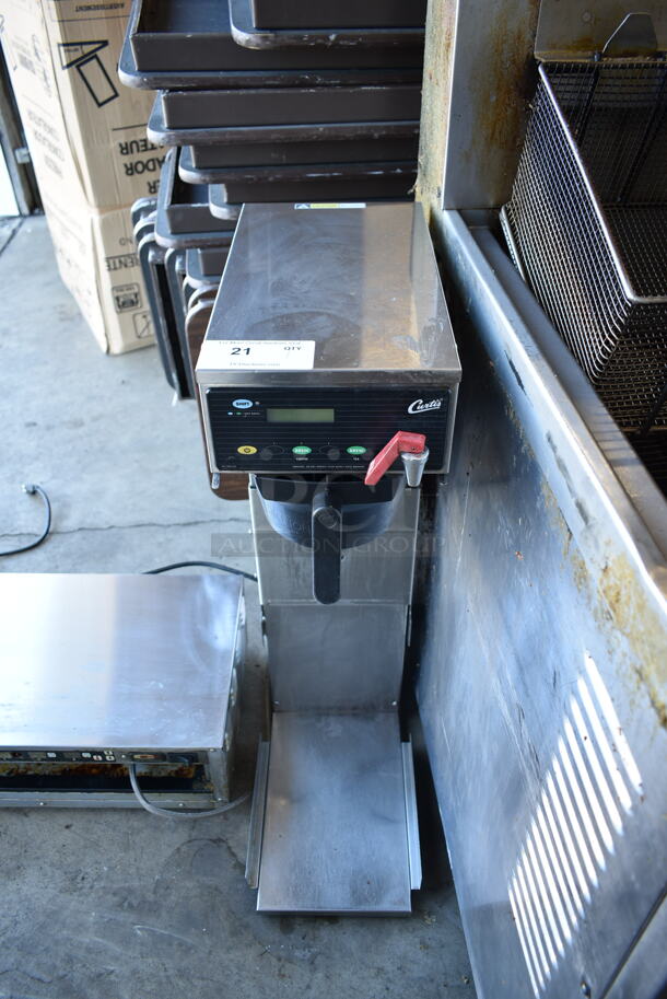 Curtis CB Stainless Steel Commercial Countertop Iced Tea Machine w/ Hot Water Dispenser and Poly Brew Basket. 120 Volts, 1 Phase.