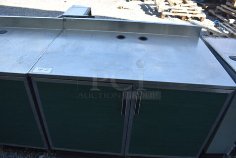 Duke Stainless Steel Commercial Counter w/ 2 Green Wood Pattern Doors and Back Splash. 48x30x40