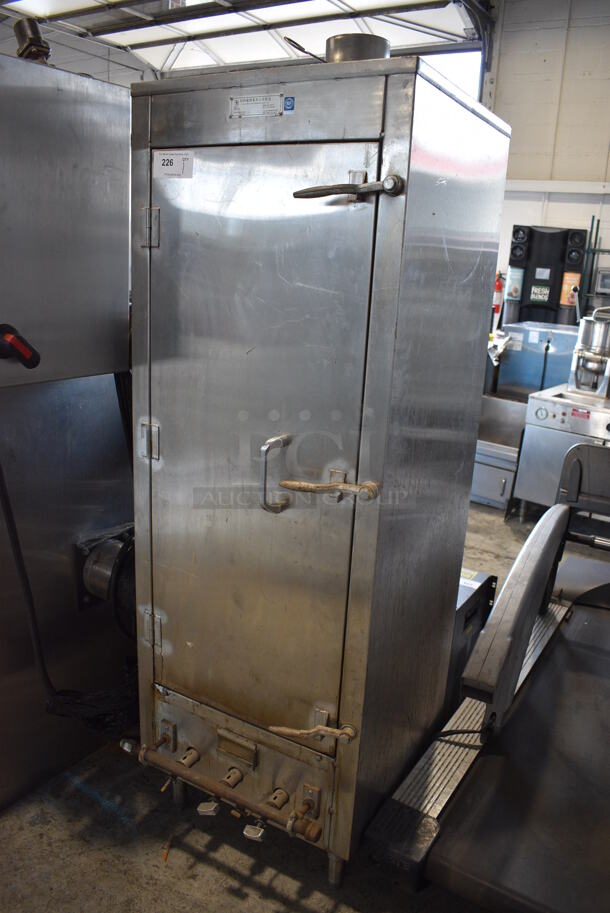 L&T Restaurant Model SH-24 Stainless Steel Commercial Natural Gas Powered Vertical Chinese Smoker. 60,000 BTU. 24x28x77