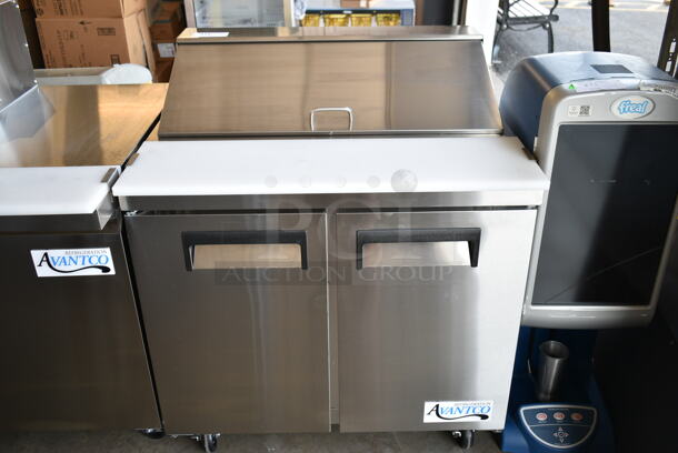 BRAND NEW SCRATCH AND DENT! 2023 Avantco 178APT36HC Stainless Steel Commercial Sandwich Salad Prep Table Bain Marie Mega Top on Commercial Casters. 115 Volts, 1 Phase. Tested and Working! - Image 2 of 9