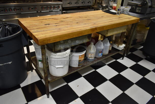 Stainless Steel Commercial Table w/ Butcher Block Tabletop, Drawer and Under Shelf.  Does Not Include Contents. (kitchen) - Image 2 of 5