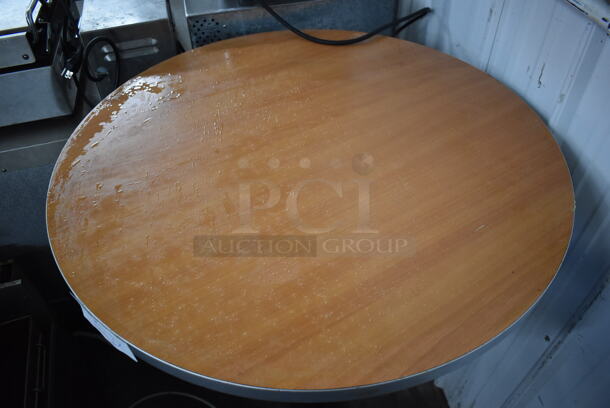 Wood Pattern Round Bar Height Table on Black Metal Table Base. 30x30x42 - Image 2 of 4
